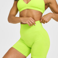 EffortlessLift™ Seamless Shorts with White Logo | Charged Lime Green