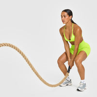 EffortlessLift™ Seamless Shorts with White Logo | Charged Lime Green