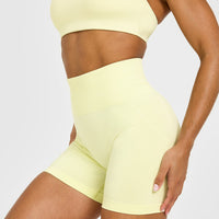 EffortlessLift™ Seamless Shorts with White Logo | Pastel Yellow