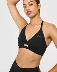 Unified Twist Sports Bra White Logo | Black