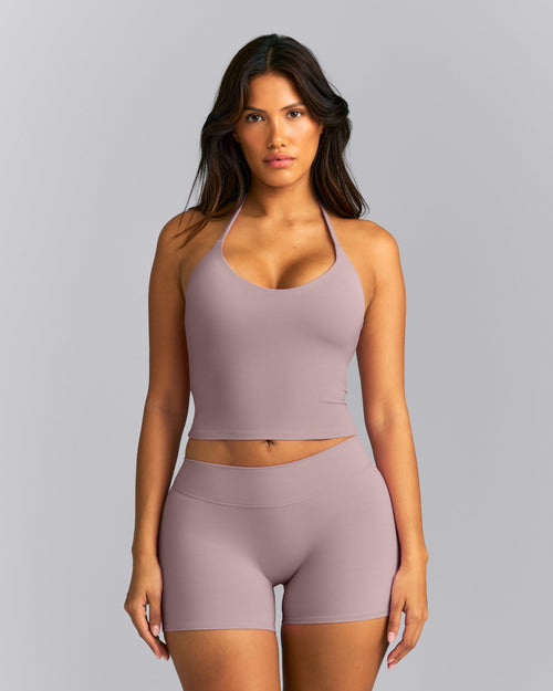 SoftMotion™ Strappy Halter Neck Mid Tank Top with Built in Bra Shelf | Dusty Purple