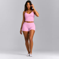 SoftMotion™ Strappy Halter Neck Mid Tank Top with Built in Bra Shelf New Branding | Rose Pink