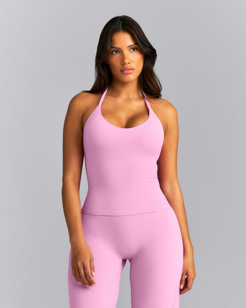 SoftMotion™ Strappy Halter Neck Tank Top with Built in Bra Shelf | Rose Pink