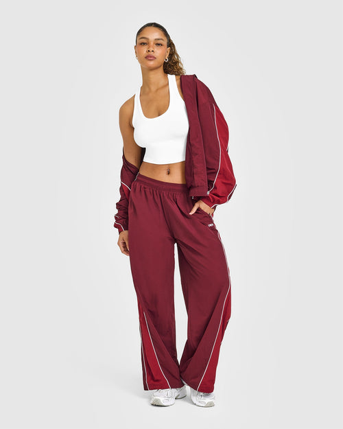 Oversized Piped Woven Straight Leg Track Bottoms | Rosewood