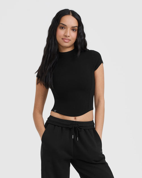 Oner Modal Mellow Rib Mid Mock Neck T-Shirt | Black