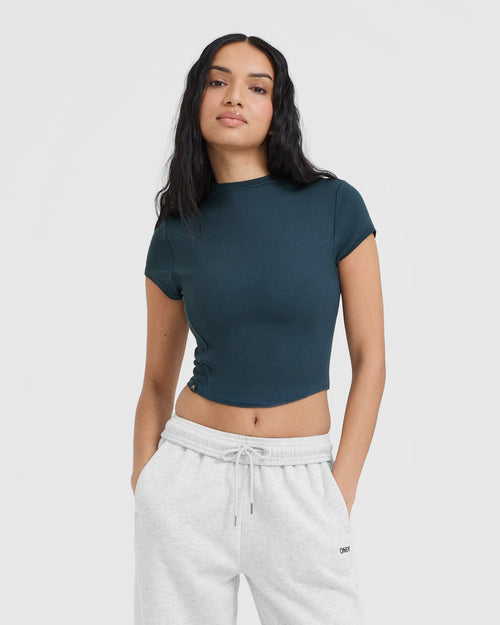 Oner Modal Mellow Rib Mid Mock Neck T-Shirt | Oil Blue