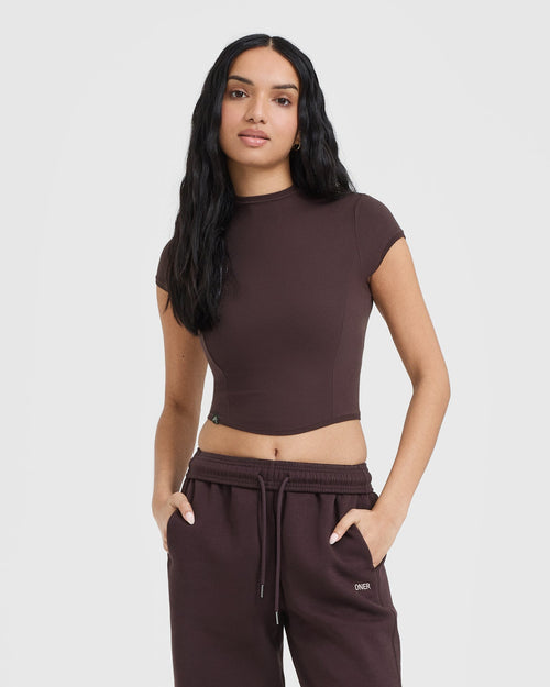 Oner Modal Mellow Rib Mid Mock Neck T-Shirt | Plum Brown