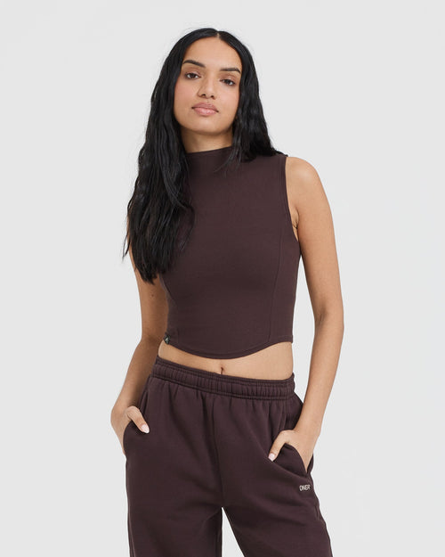 Oner Modal Mellow™ Rib Mid Mock Neck Tank | Plum Brown