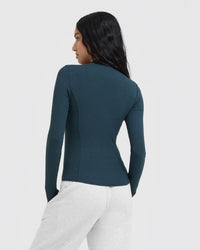 Mellow Rib Mock Neck Long Sleeve Top | Oil Blue