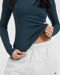 Mellow Rib Mock Neck Long Sleeve Top | Oil Blue