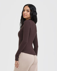 Mellow Rib Mock Neck Long Sleeve Top | Plum Brown