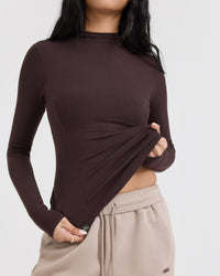 Mellow Rib Mock Neck Long Sleeve Top | Plum Brown