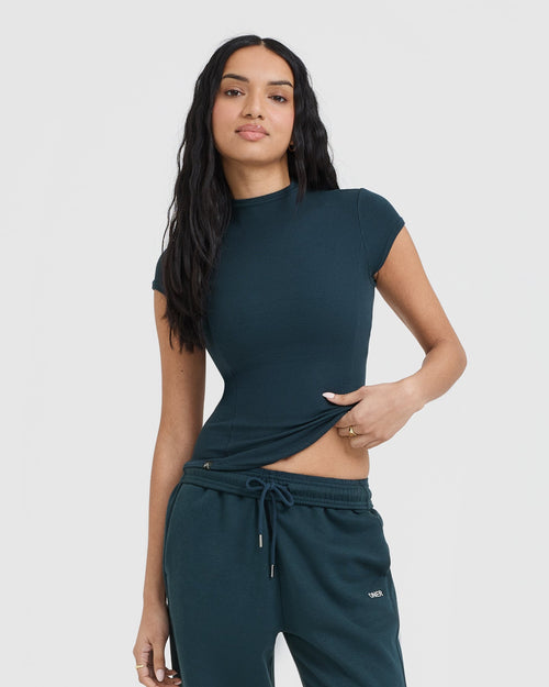 Oner Modal Mellow™ Rib Mock Neck T-Shirt | Oil Blue