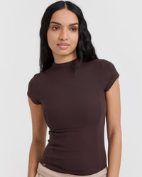 Mellow Rib Mock Neck T-Shirt | Plum Brown