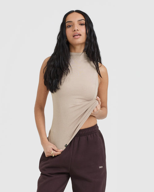 Oner Modal Mellow Rib Mock Neck Tank | Mushroom Brown