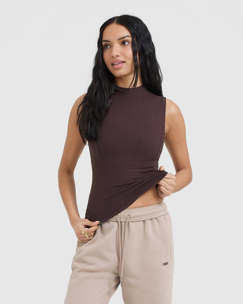 Oner Modal Mellow Rib Mock Neck Tank | Plum Brown