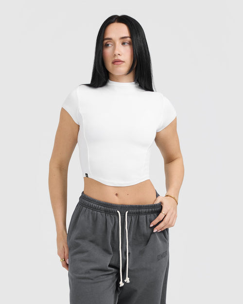 Oner Modal Mellow™ Rib Mid Mock Neck T-Shirt | White