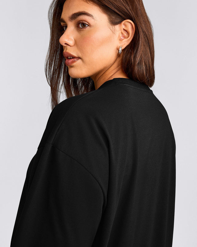 Classic Oversized Lightweight Long Sleeve Top | Black