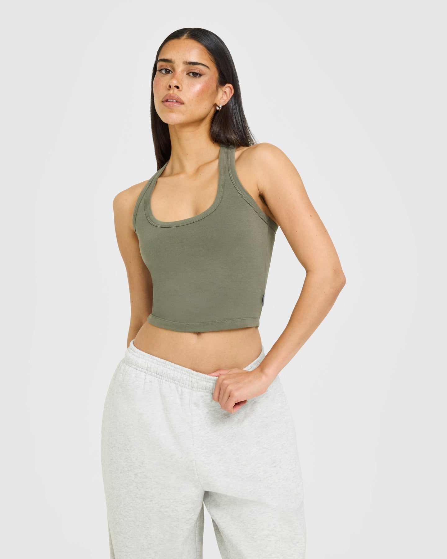 Cotton Fitted Mid Vest with Grey Logo | Alpine Green