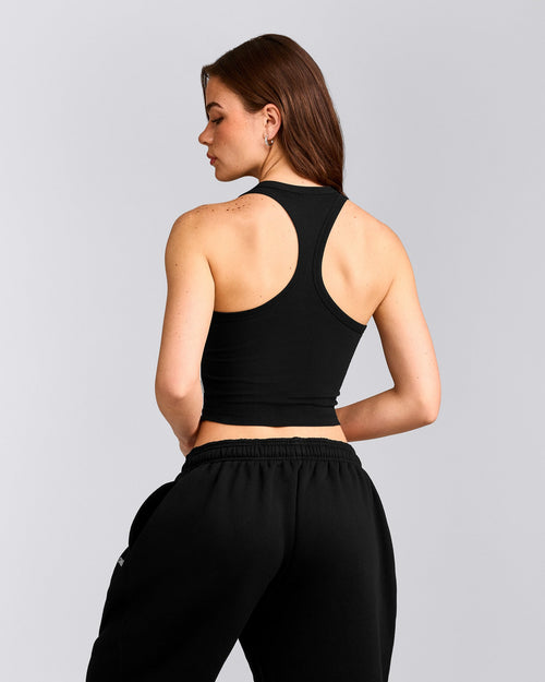 Cotton Fitted Mid Tank Top | Black