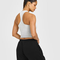 Cotton Fitted Mid Vest with Grey Logo | Light Grey Marl