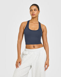 Cotton Fitted Mid Vest with Grey Logo | True Blue