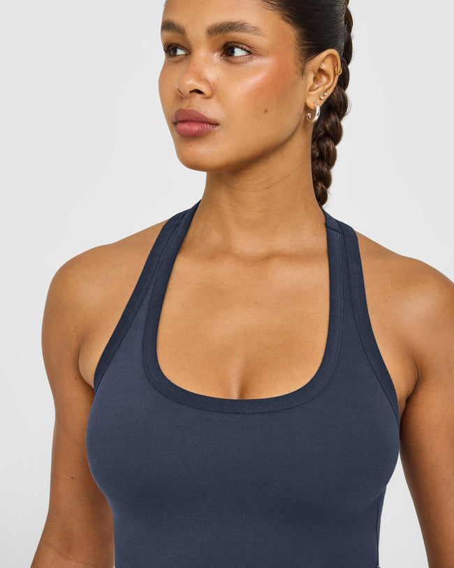 Cotton Fitted Mid Vest with Grey Logo | True Blue