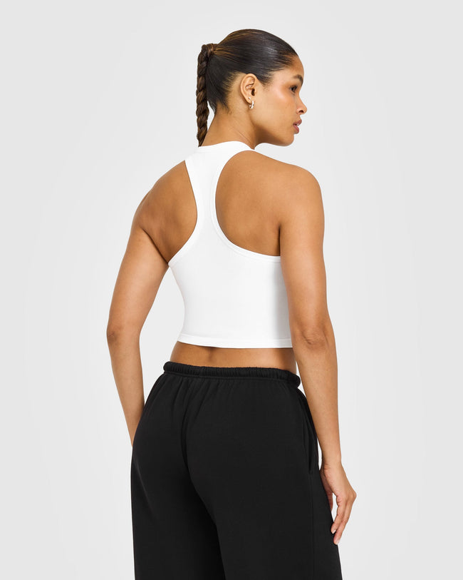 Cotton Fitted Mid Vest with Grey Logo | White