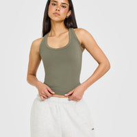 Cotton Fitted Vest with Grey Logo | Alpine Green