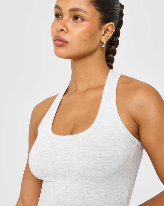 Cotton Fitted Vest with Grey Logo | Light Grey Marl