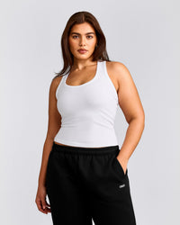 Cotton Fitted Tank Top with Gray Logo | White