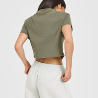 Cotton Relaxed T-Shirt with Grey Logo | Alpine Green