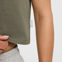 Cotton Relaxed T-Shirt with Grey Logo | Alpine Green