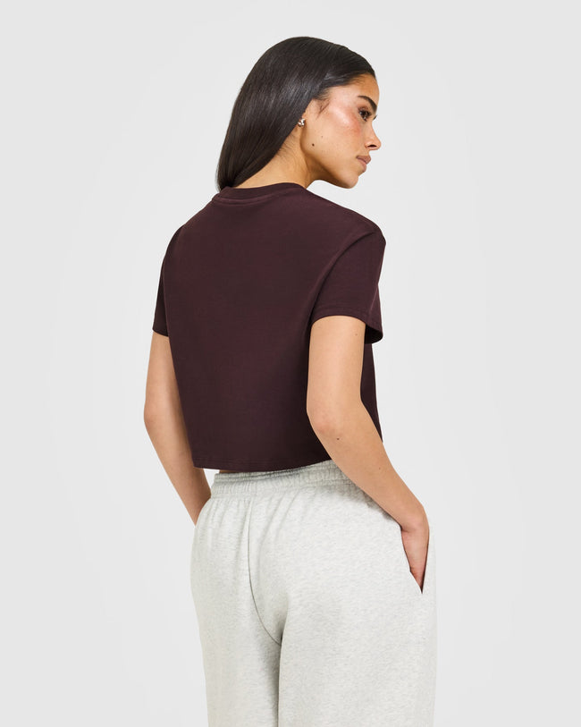 Cotton Relaxed T-Shirt with Grey Logo | Plum Brown
