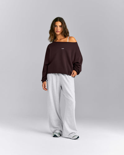 Cotton Vintage Lounge Off-The-Shoulder Sweatshirt | Washed Plum Brown