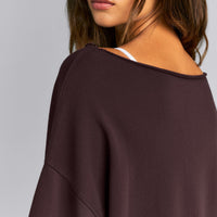 Cotton Vintage Lounge Off-The-Shoulder Sweatshirt | Washed Plum Brown