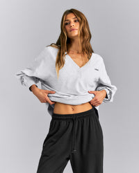 Cotton Vintage Lounge V Neck Sweatshirt | Light Gray Marl
