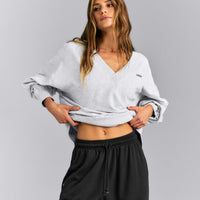 Cotton Vintage Lounge V Neck Sweatshirt | Light Gray Marl