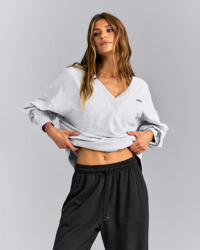Cotton Vintage Lounge V Neck Sweatshirt | Light Gray Marl