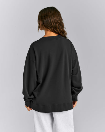 Cotton Vintage Lounge V Neck Sweatshirt | Washed Black