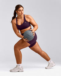 EasyLift™ Cross Back Sports Bra with Gray Logo | Blackberry Purple