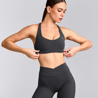 EasyLift™ Cross Back Sports Bra with Gray Logo | Coal