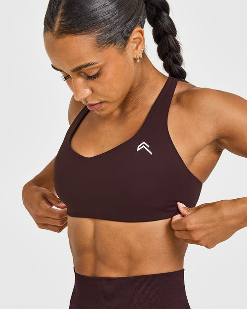EasyLift™ Cross Back Sports Bra with White Logo | Plum Brown