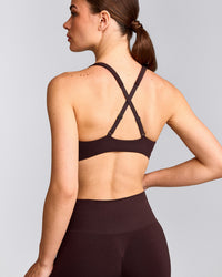 EasyLift™ Cross Back Sports Bra with Gray Logo | Plum Brown