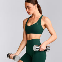 EasyLift™ Cross Back Sports Bra with Gray Logo | Racing Green