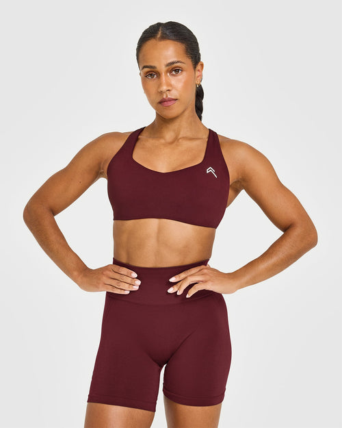 Oner Modal EasyLift™ Cross Back Sports Bra with White Logo | Rosewood