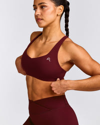EasyLift™ Cross Back Sports Bra with Gray Logo | Rosewood