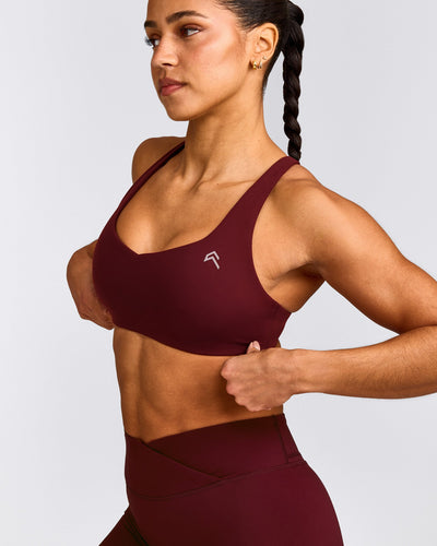 EasyLift™ Cross Back Sports Bra with Gray Logo | Rosewood