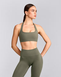 EasyLift™ Halter Bralette with Gray Logo | Alpine Green