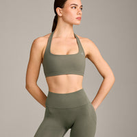 EasyLift™ Halter Bralette with Grey Logo | Alpine Green
